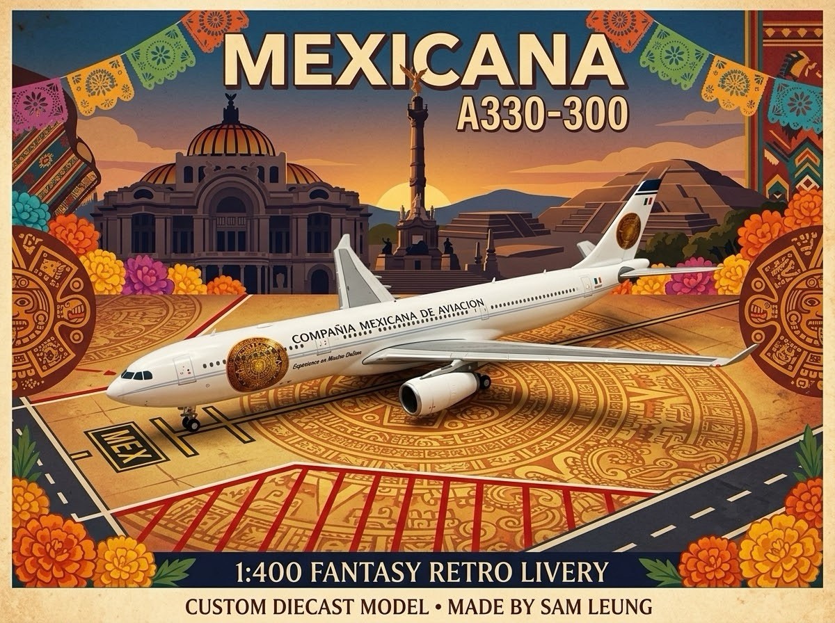 JC Wings 1:400 Mexicana A330-300 Retro Mexico Airlines Custom Diecast Model