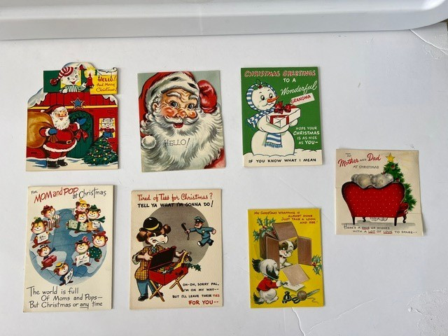6 Vintage 1950s 3D Pop Up Die Cut Christmas Cards Humorous Mechanical Unused