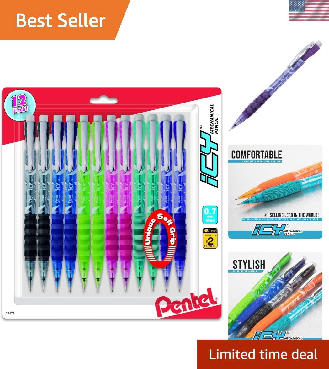 Icy Razzle-Dazzle 0.7mm Mechanical Pencil Pack of 12 - Colorful & Ergonomic