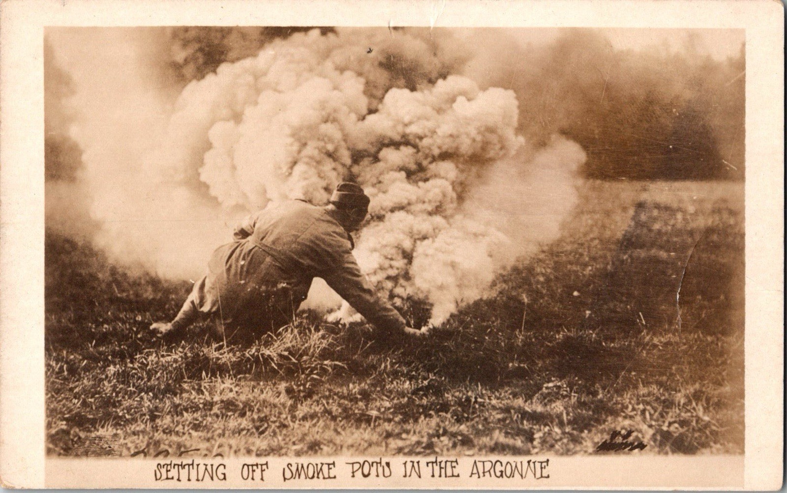 France Postcard Setting off Smoke Pots in Argonne WWI MILITARY RPPC Photo KJ6