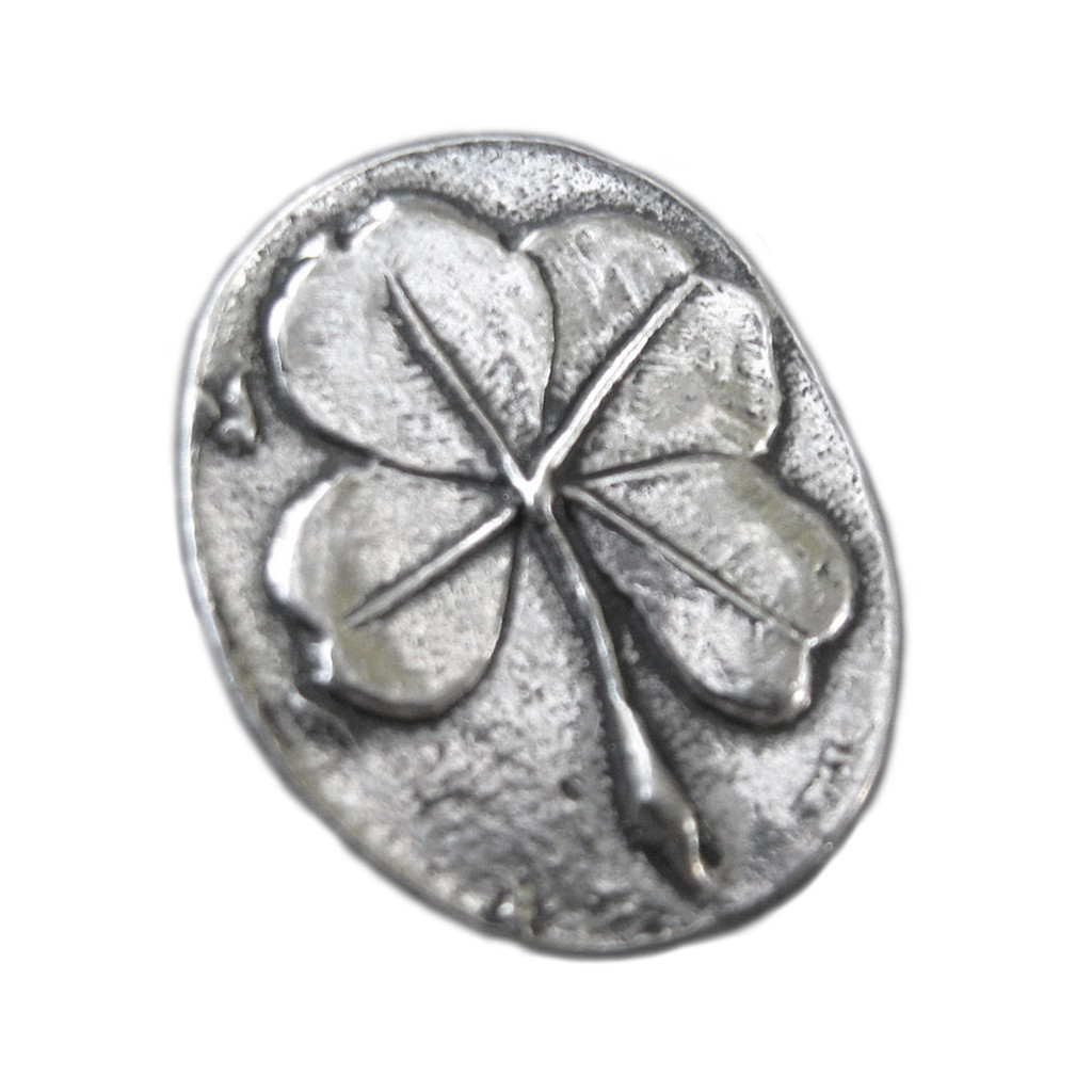 Four-Leaf Clover Pocket Stone Pewter Amulet Token Irish Luck Charm Altar Coin