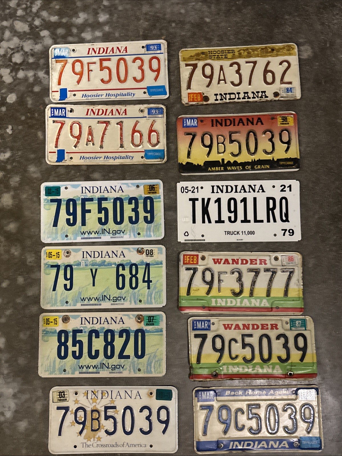 Lot of 12 Vintage Indiana License Plates Craft Man Cave Decor She Shed Mixed 79