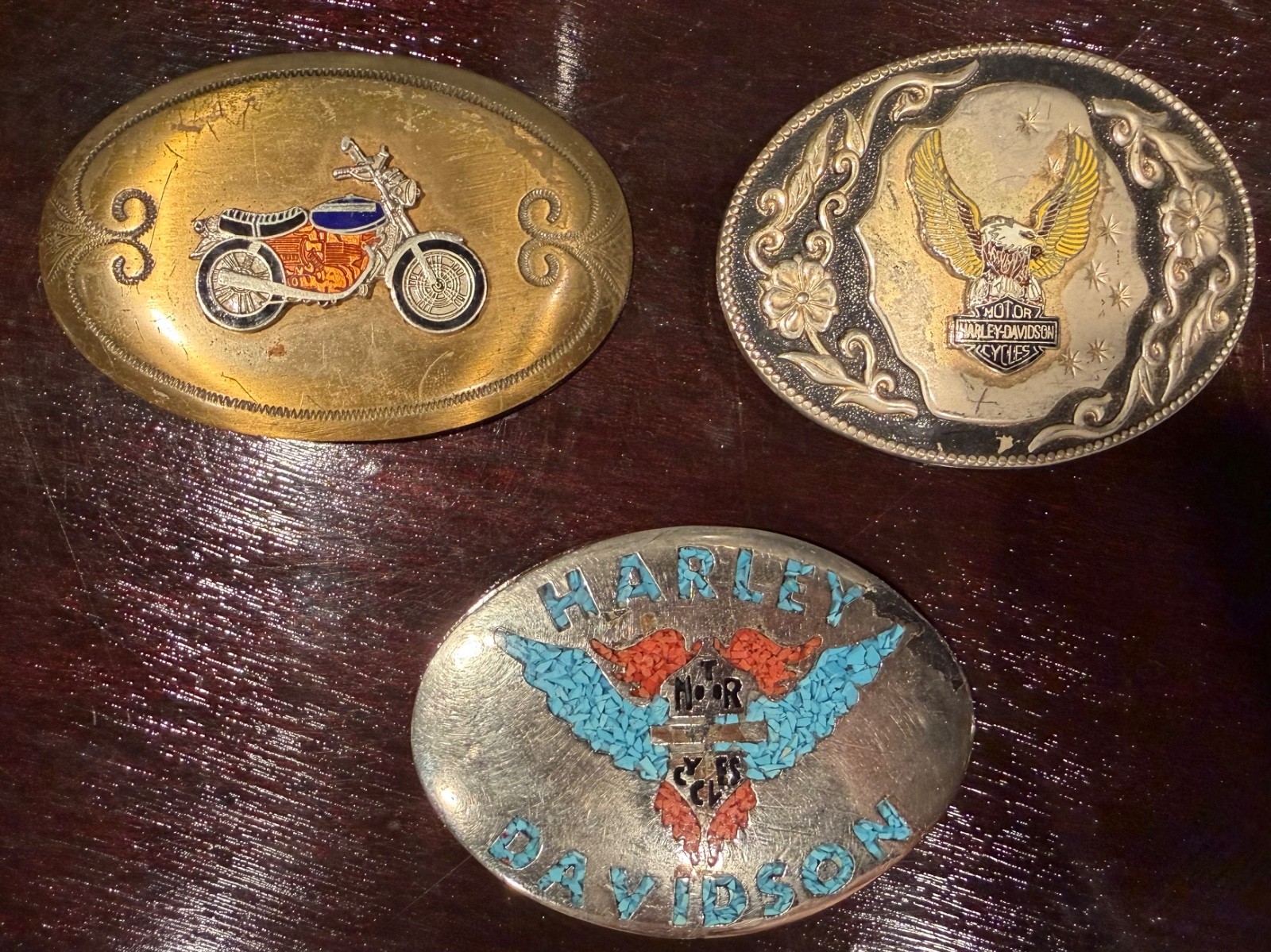 Vintage Harley-Davidson belt buckle Turquoise 1980 Eagle HD & Other Bike 3pc 