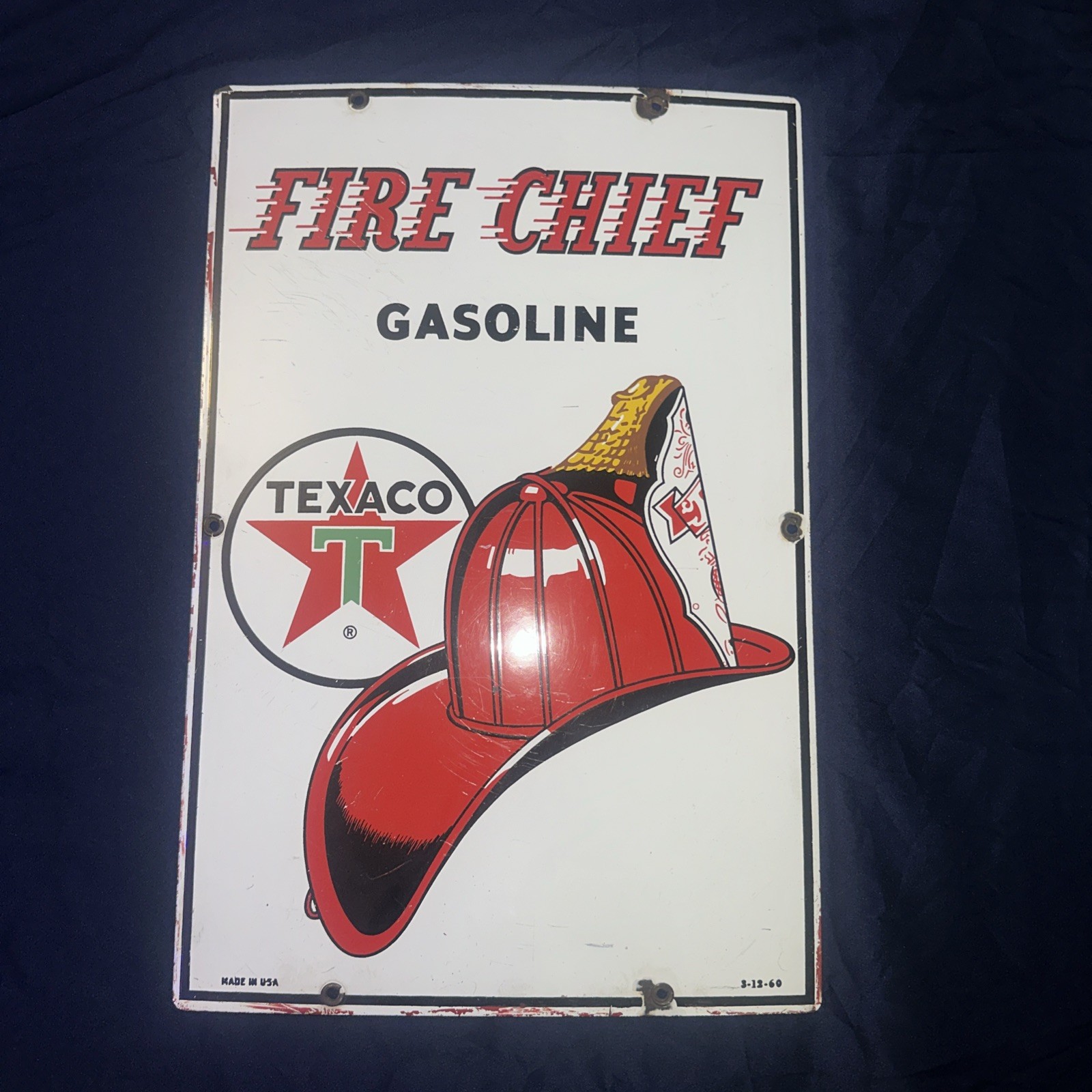 Original 1960 Texaco Fire Chief Gasoline Porcelain Pump Plate Sign