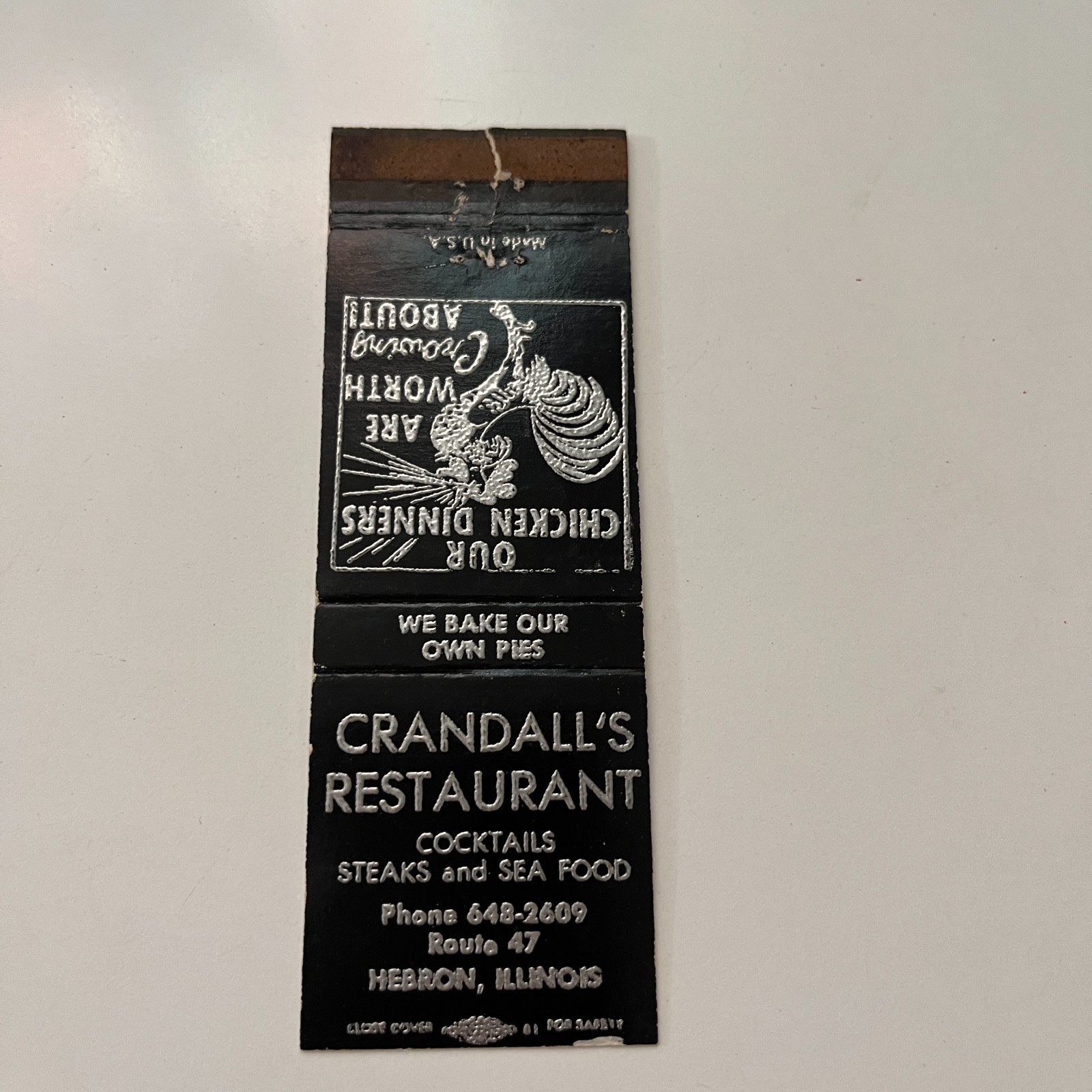 Crandall\'s Restaurant Cocktails Hebron IL Vintage Matchbook Cover TMB45-4