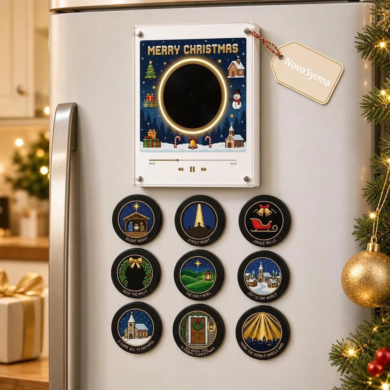 Magnetic Fridge Vinyl Music Box Christmas - Magnetic Fridge Music Player with...