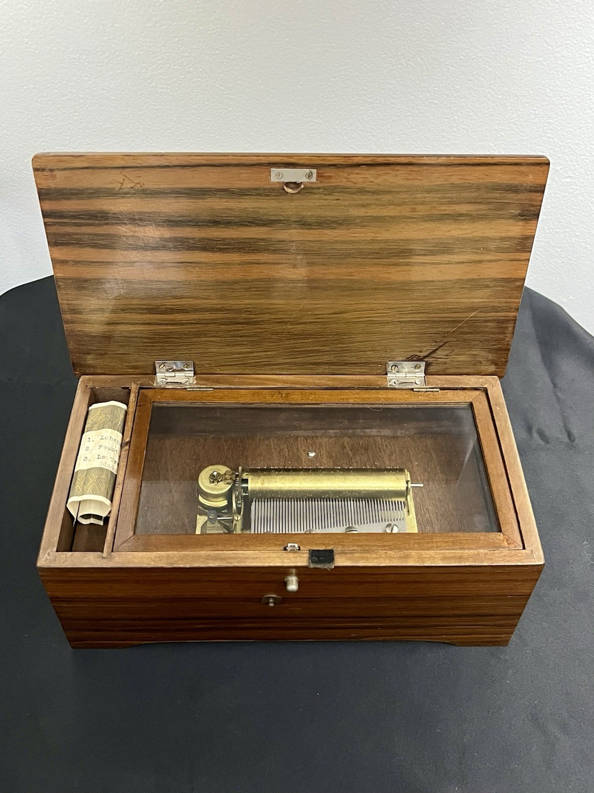 🟡 Thorens Swiss BB/350 Cylinder Wooden Inlay Music Box 3 Airs ~ Wedding Bridal