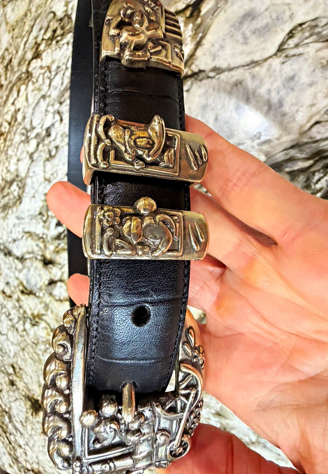 Vtg Brighton x Disney Mickey Mouse Leather Belt Size 34 Croc Western 3003M
