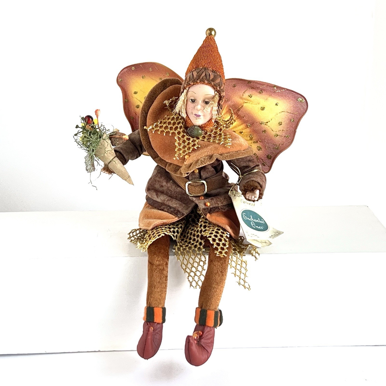 Winward Harvest Fairy Man Enchanted Ones Doll Gold Tones 13” Whimsical Folklore