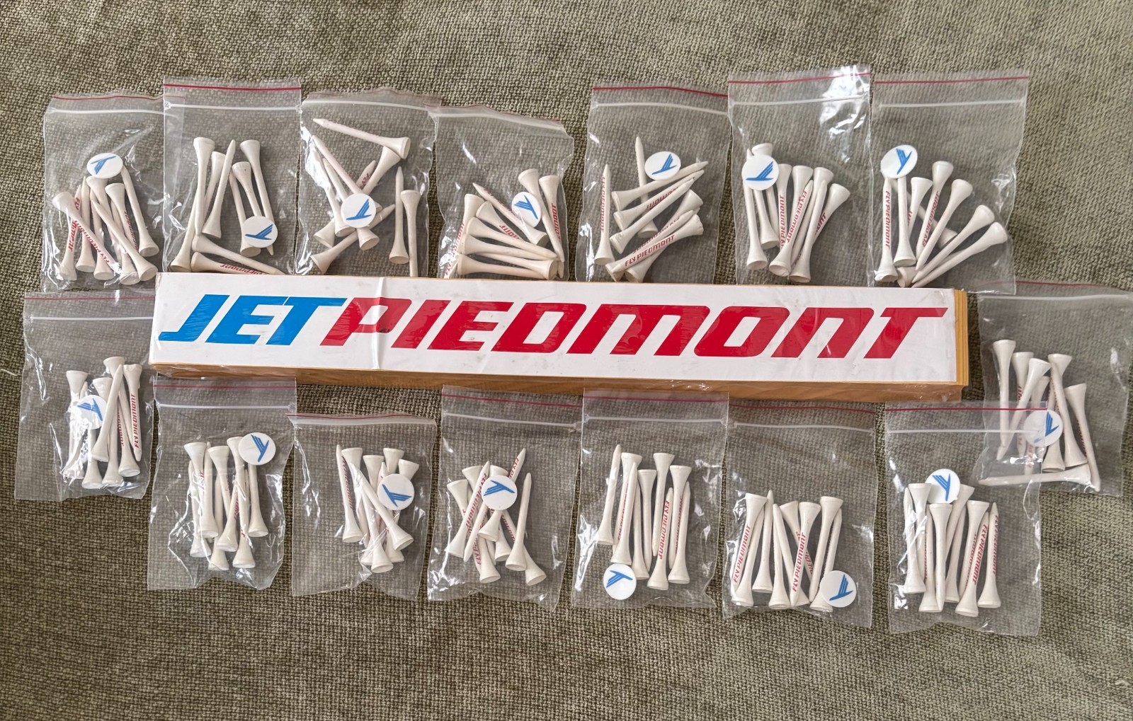 Vintage Piedmont Lot - 100 Jet Piedmont Bumper Stickers + Golf Tee packs NOS