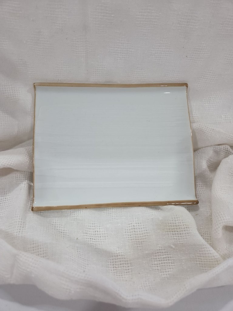 Vintage Rectangular Ceramic Trinket Dish with Gold Trim 5.5 X 4.5