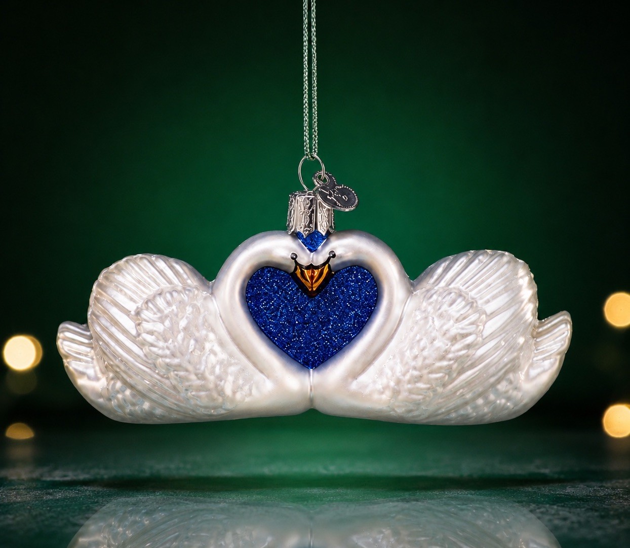Old World Christmas SWANS in LOVE Glass Ornament w/OldWC Box Retired 2022
