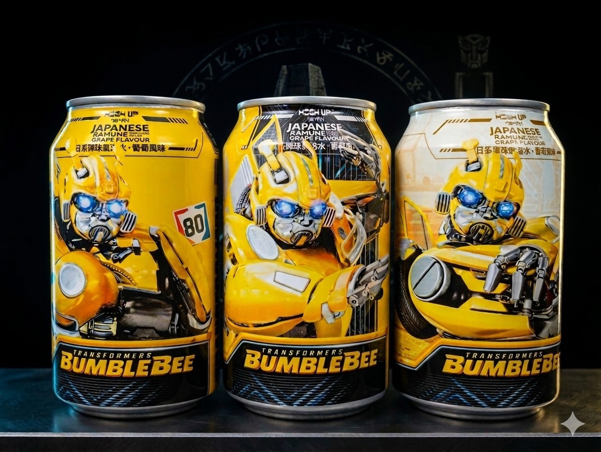 High Up Transformers Bumblebee Ramune Grape Sparkling Water Soda 3Can Set Import