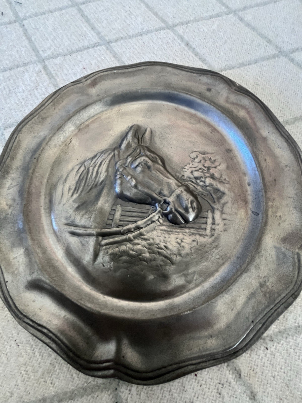 Vintage Reinzinn Hallmark Pewter Wall Plate Germany 1960s Horse