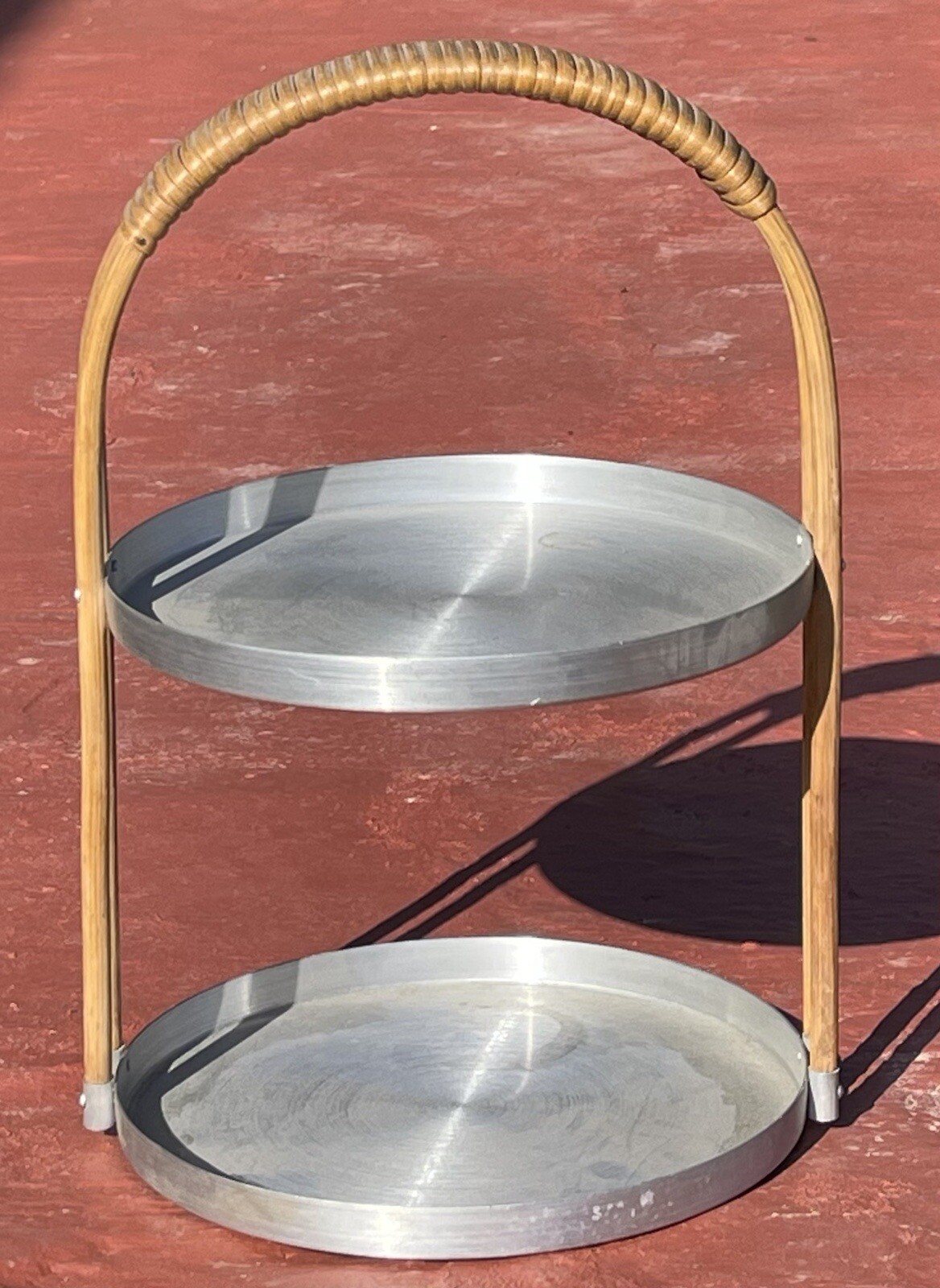 C1930's Spun Aluminum Two Tier Tidbit Tray Attributed To Russel Wright