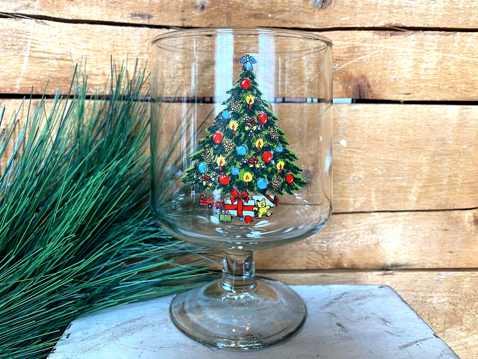 Vintage 1985 Christmas Tree Glass 6” Footed Candy Bonbon Jar By Carlton Holiday