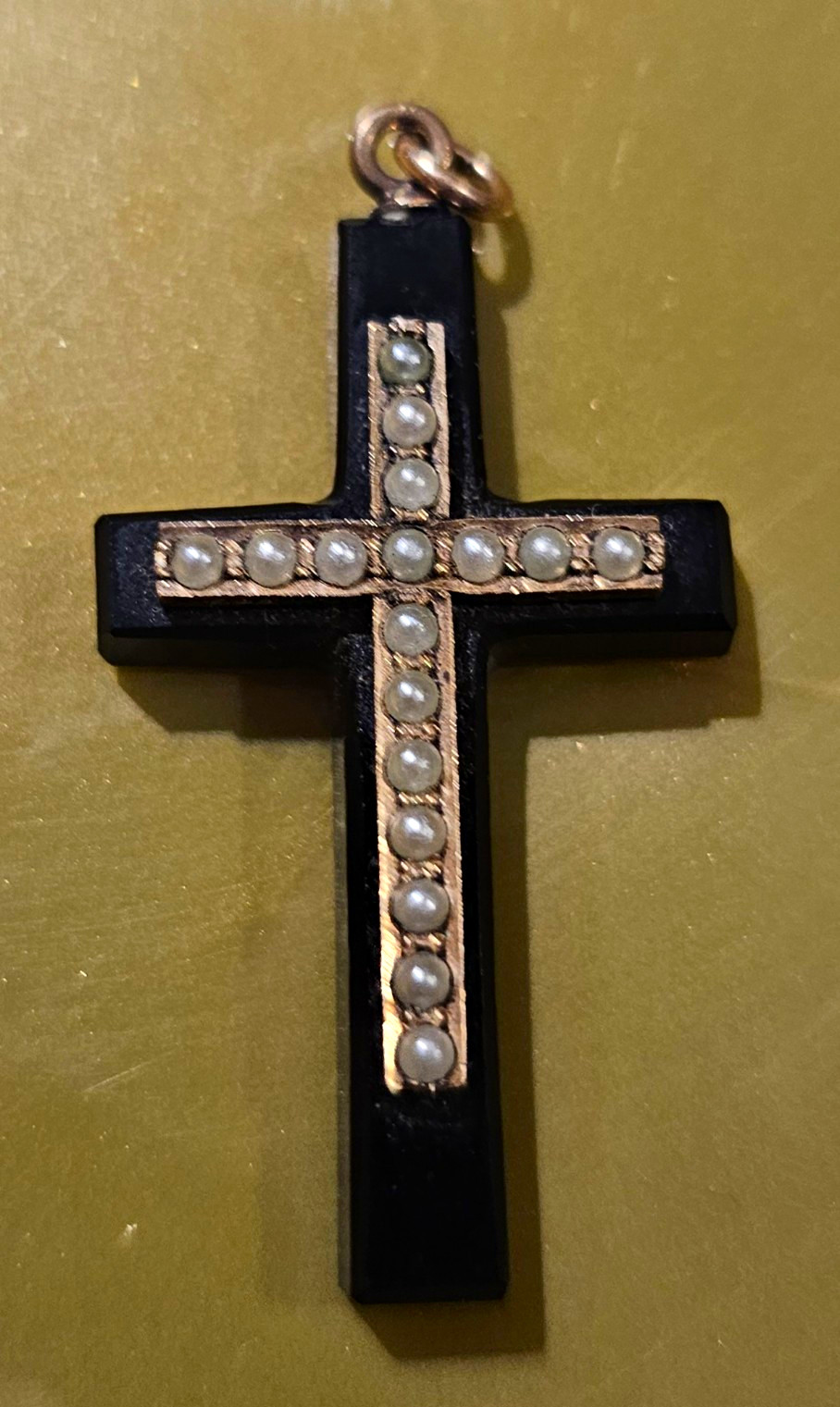 antique Victorian mourning cross pendant E&B