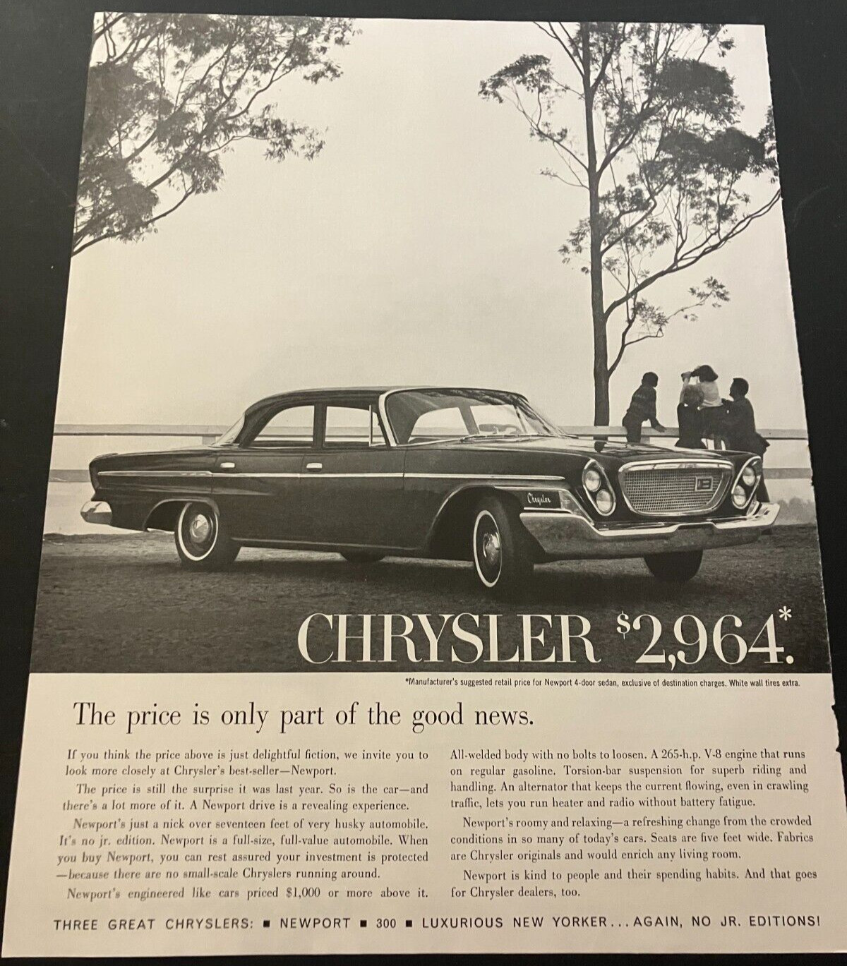 1962 Chrysler Newport Sedan - Vintage Original Print Ad / Garage Wall Art  CLEAN