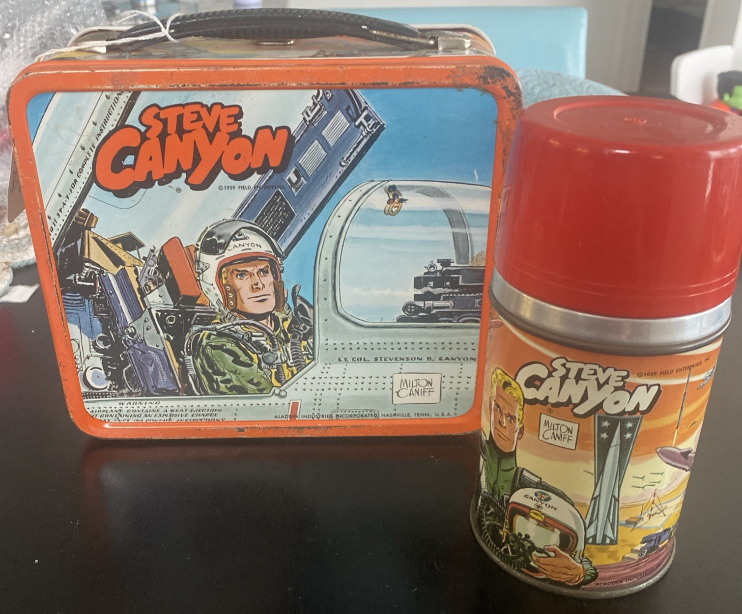 Vintage STEVE CANYON Lunchbox & Thermos - USAF - NORAD Jets (1959) Awesome
