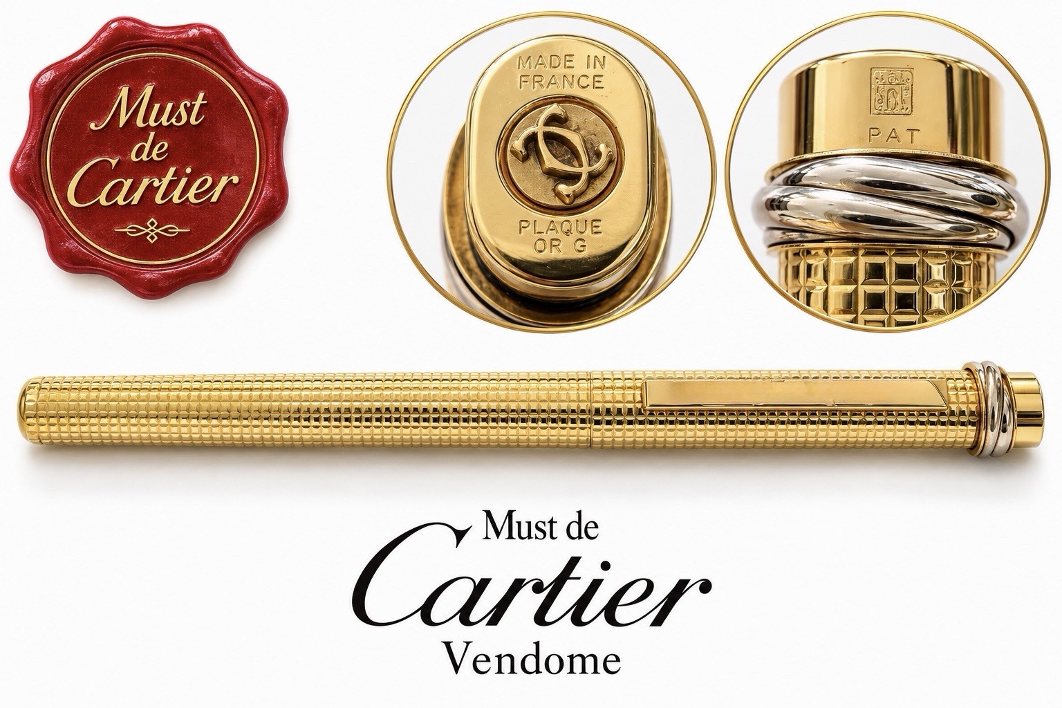 Cartier Vendome Trinity Gold Plated Pen Felt Tip, Three Rings, Vintage \'80