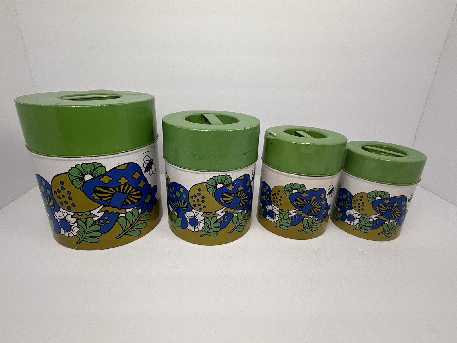 Vintage Rare MCM Mushroom Butterfly Bee Canister Set Of 4 Made In Japan