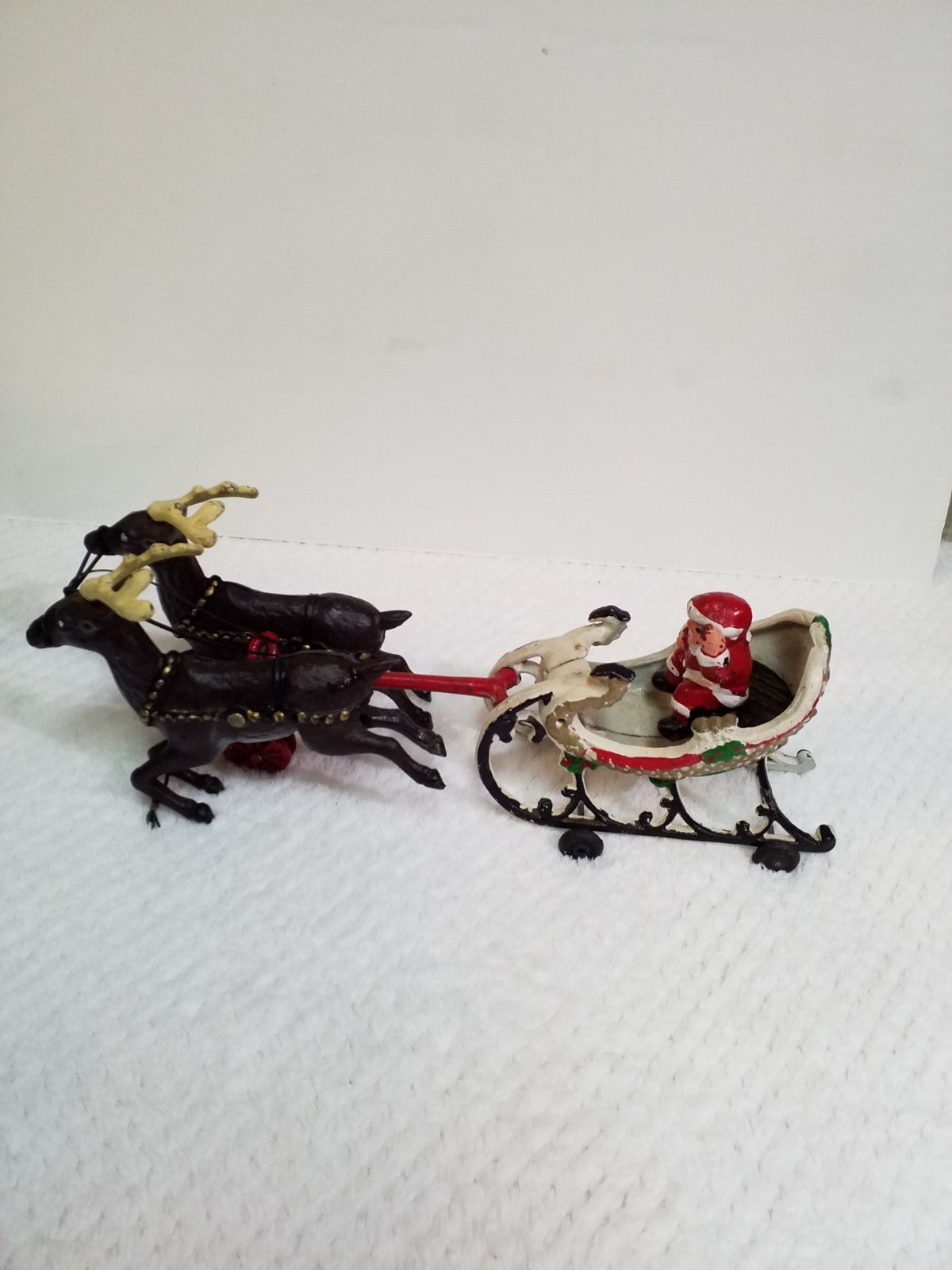 Vintage Cast Iron Santa with Sleigh and 2 Reindeer- Hubley Style