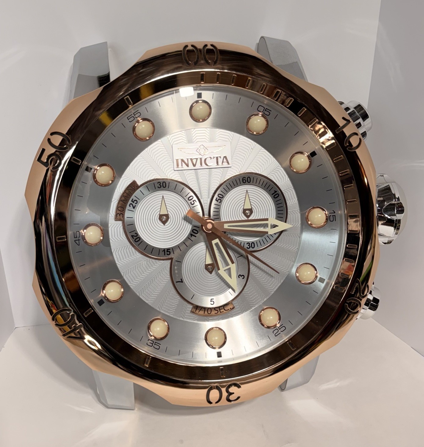 Invicta Wall Decor Venom Silver Tone Dial Rose Gold Bezel Large Wall Clock 33773