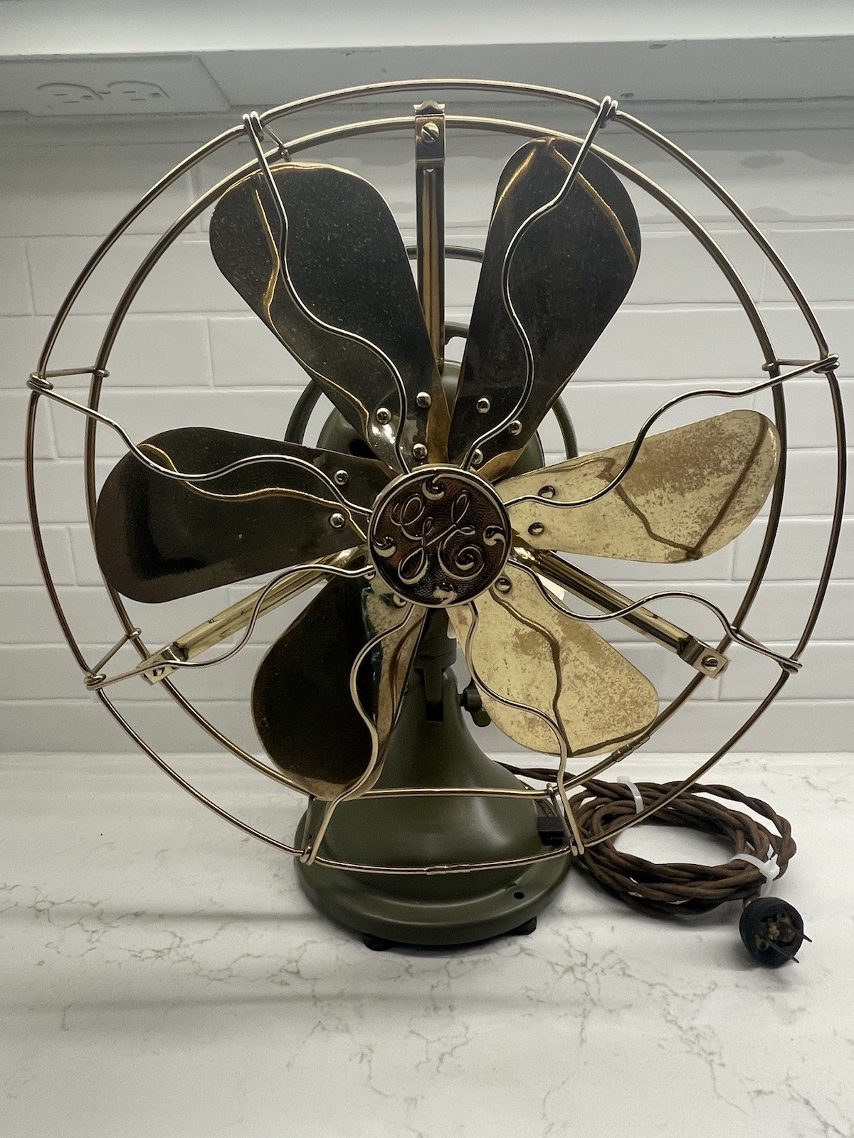 Vintage GE 6 Blade Brass Cage Rare 13” 2-Star Fan - Nicely Restored