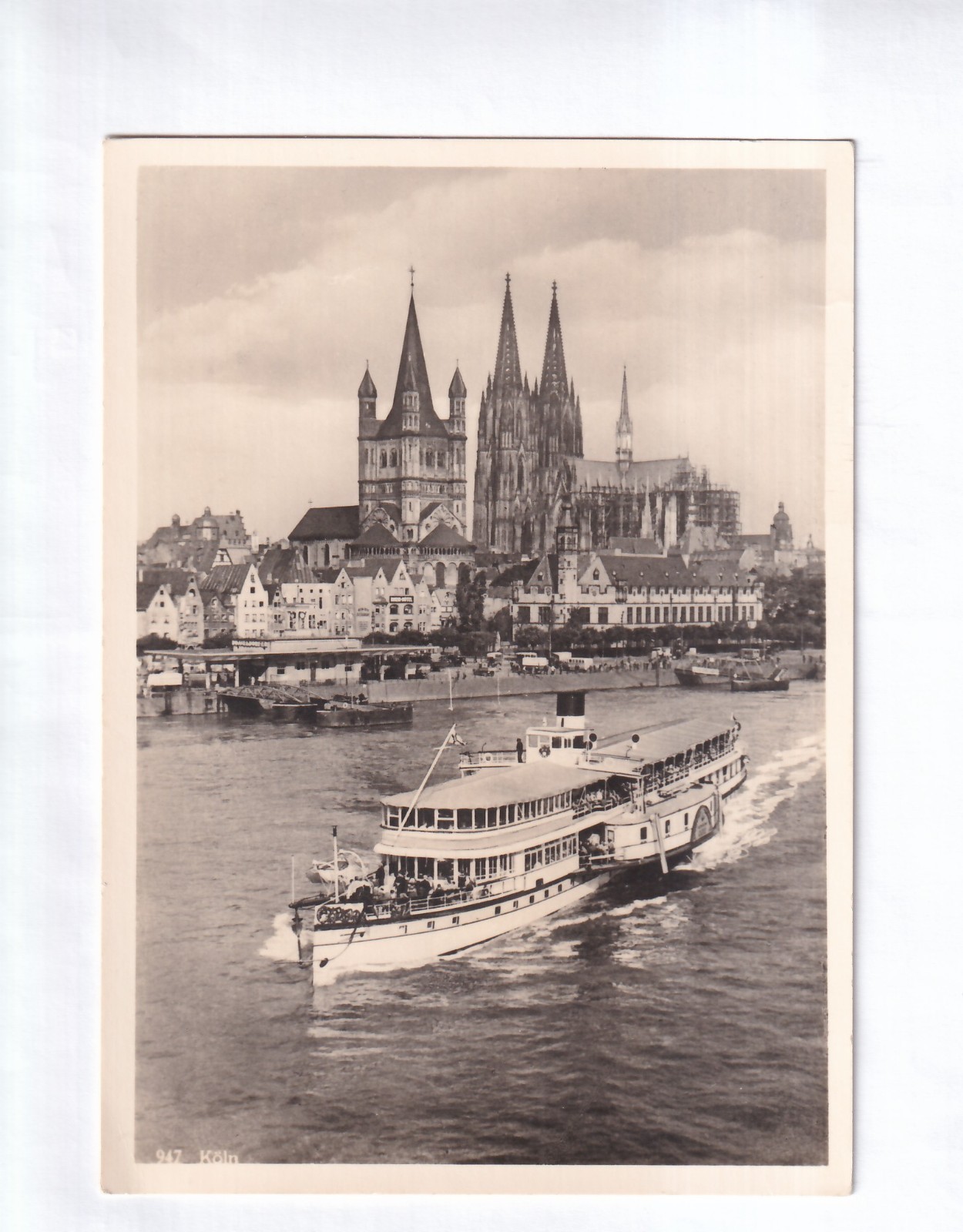 G1909 COLOGNE AK RPPC Postcard STEAMER Detail in front of the city with...