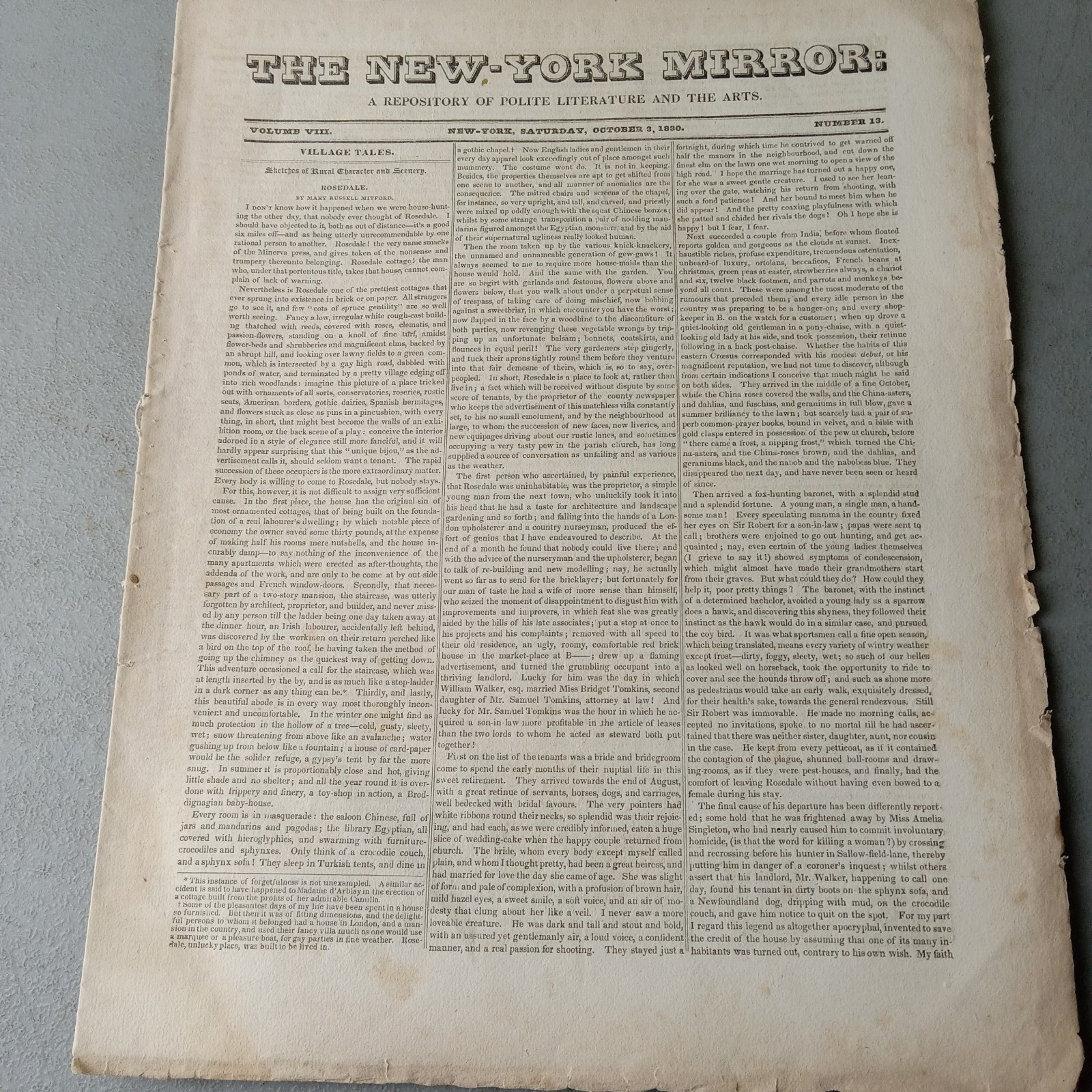 RARE 1830 New York Mirror Newspaper Repository Polite Literature Sheet Music