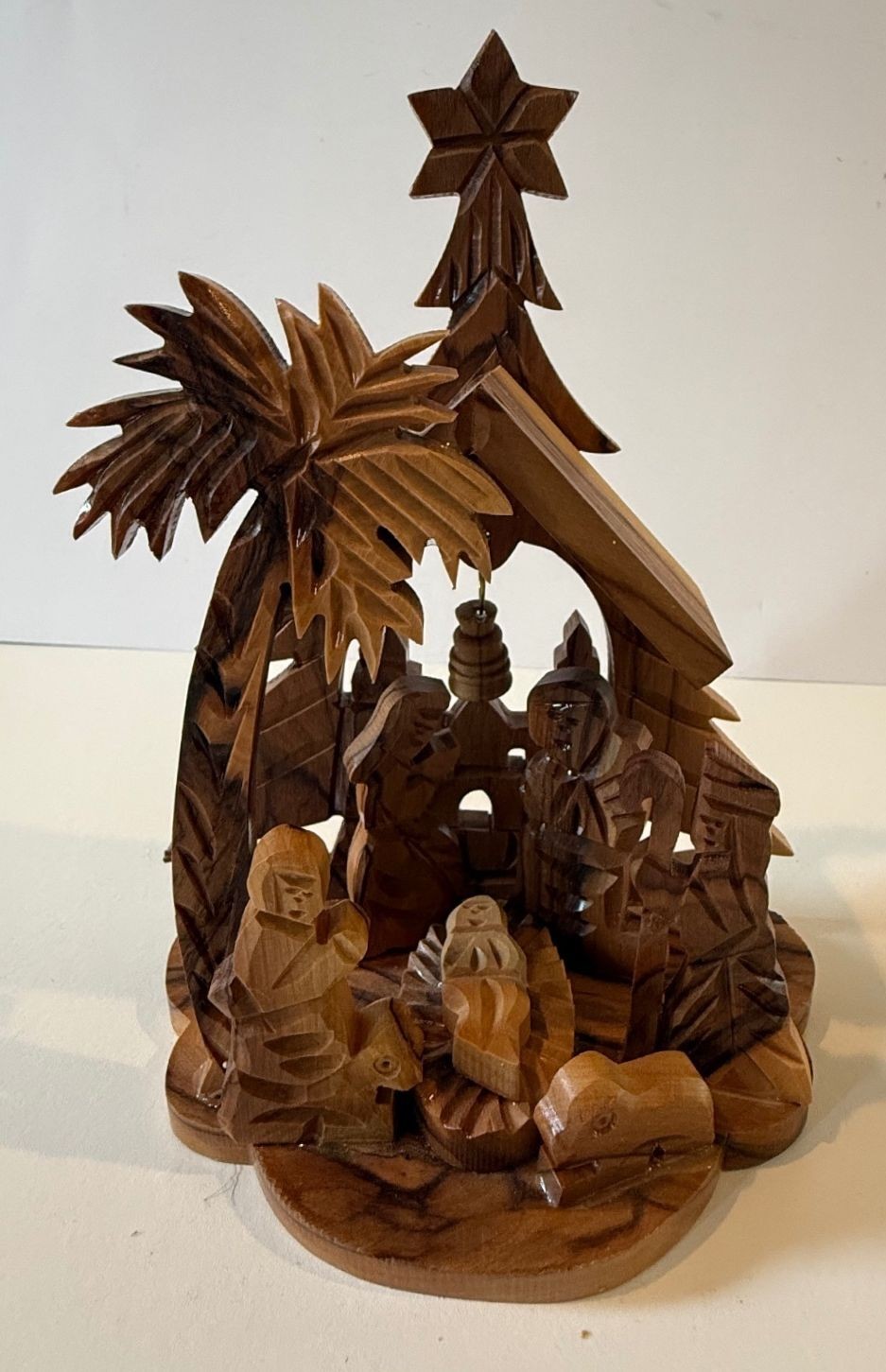 Vintage Bethlehem Israel Hand Carved Olive Wood Nativity Scene 7”