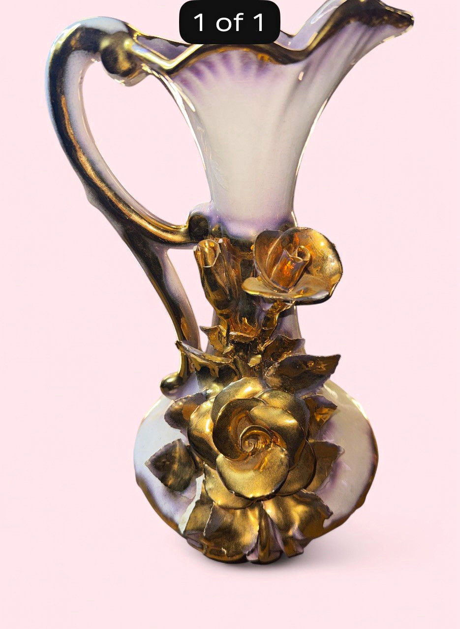 Vintage Elios Italy Capodimonte Style Porcelain Pitcher Vase -