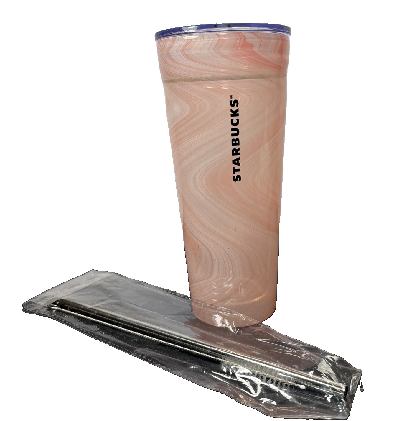 RARE 2017 Starbucks Glass Coral Pink Marble Swirl Venti 20oz Tumbler W/Lid