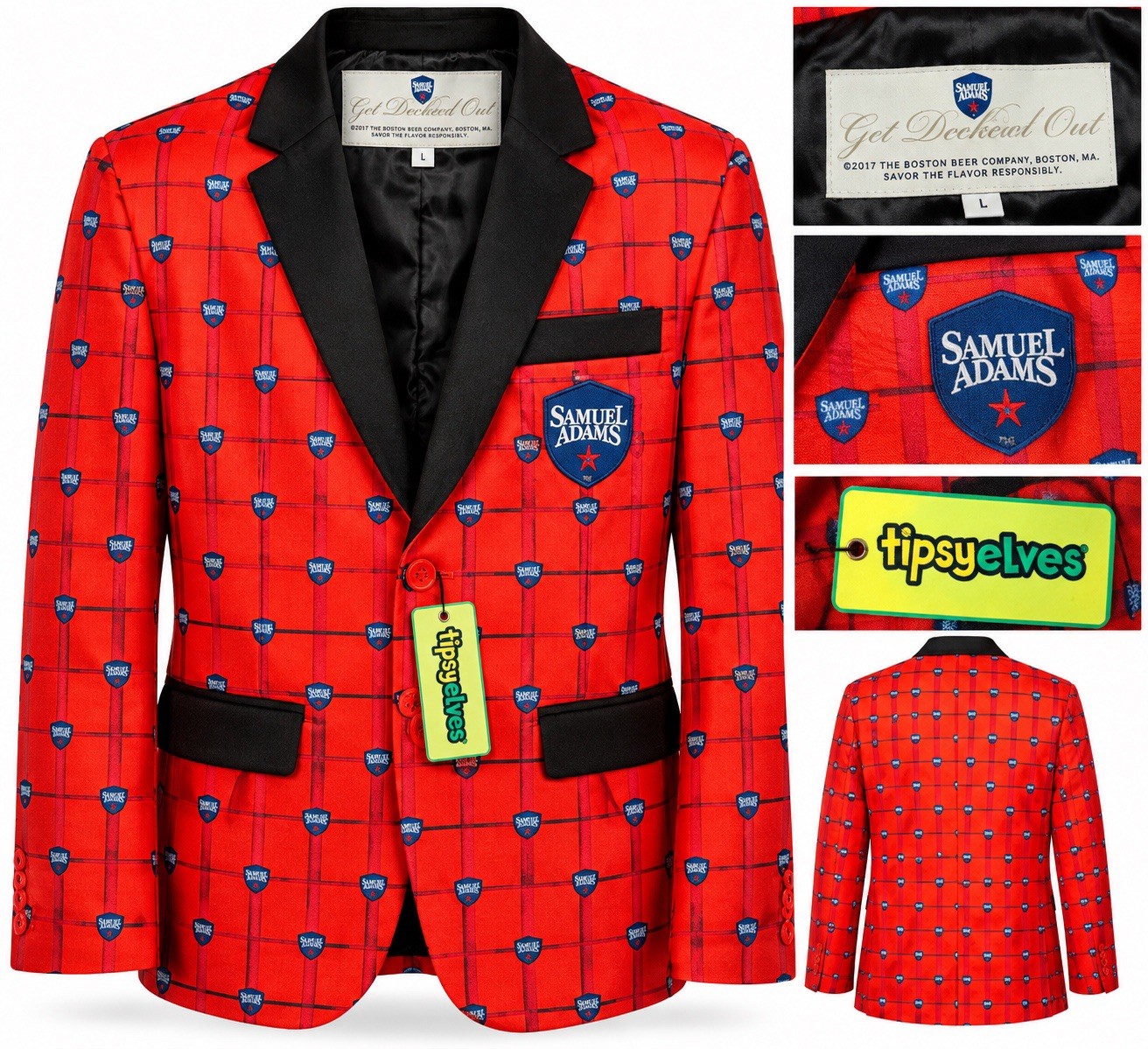 NWT Tipsy Elves Samuel Adams Beer Blazer Mens L Red Boston Beer Promo Jacket