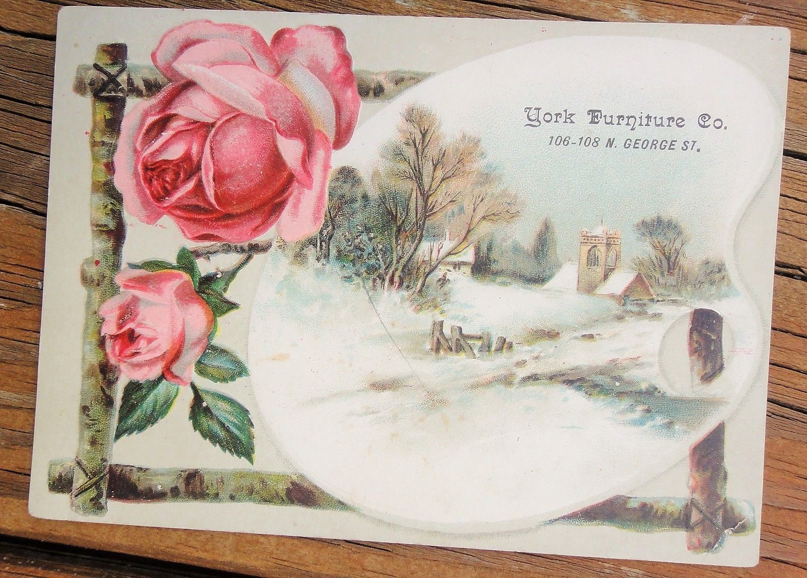 1880s antique victorian YORK FURNITURE CO ADVERTISING TRADE CARD pa EMBOSSED