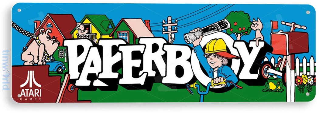 TIN SIGN Paperboy Arcade, 80\'s, Retro, Console, Marquee, Game Room Decor, C492