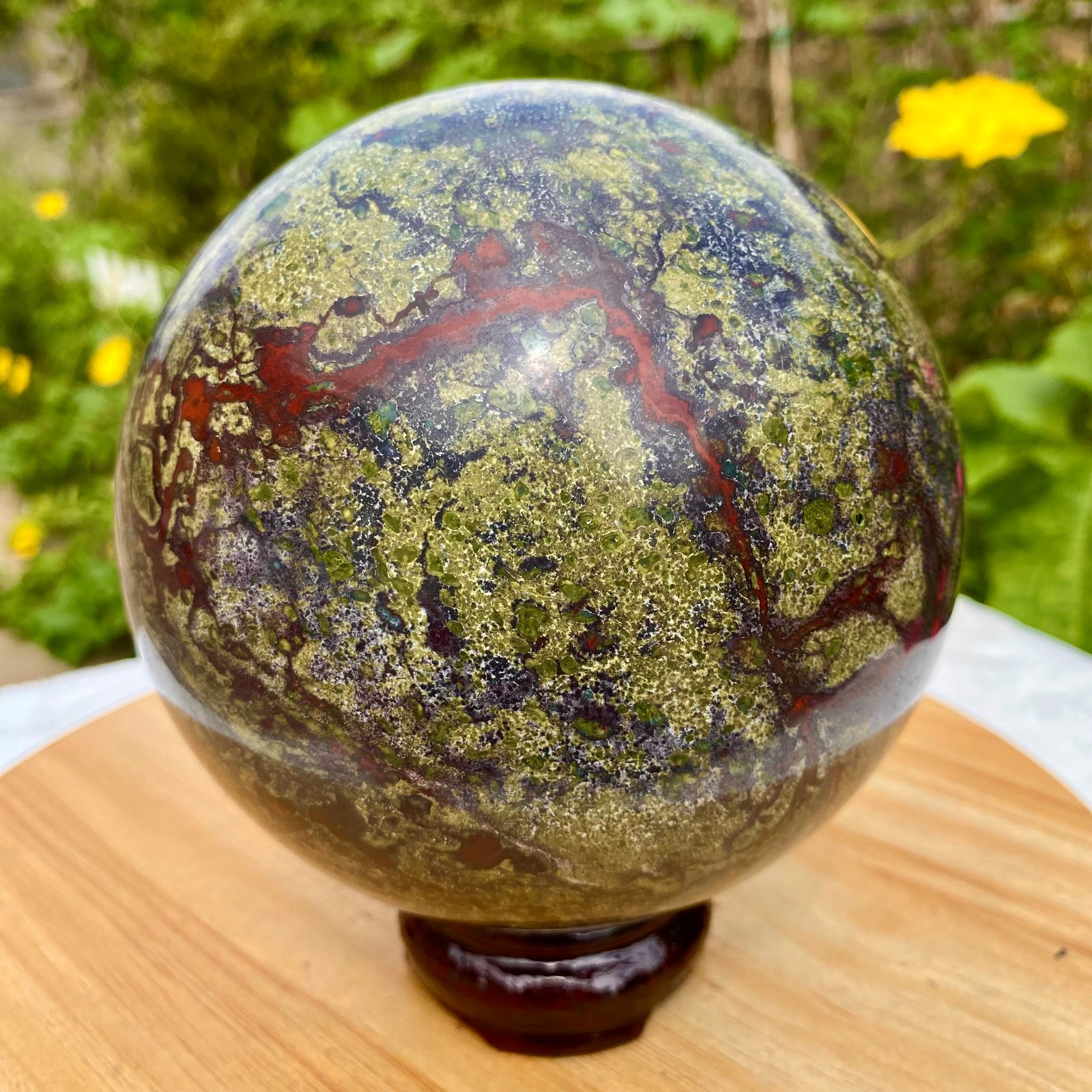 7LB  Polished Natural Dragon Blood Jasper Sphere Crystal Sphere Healing M