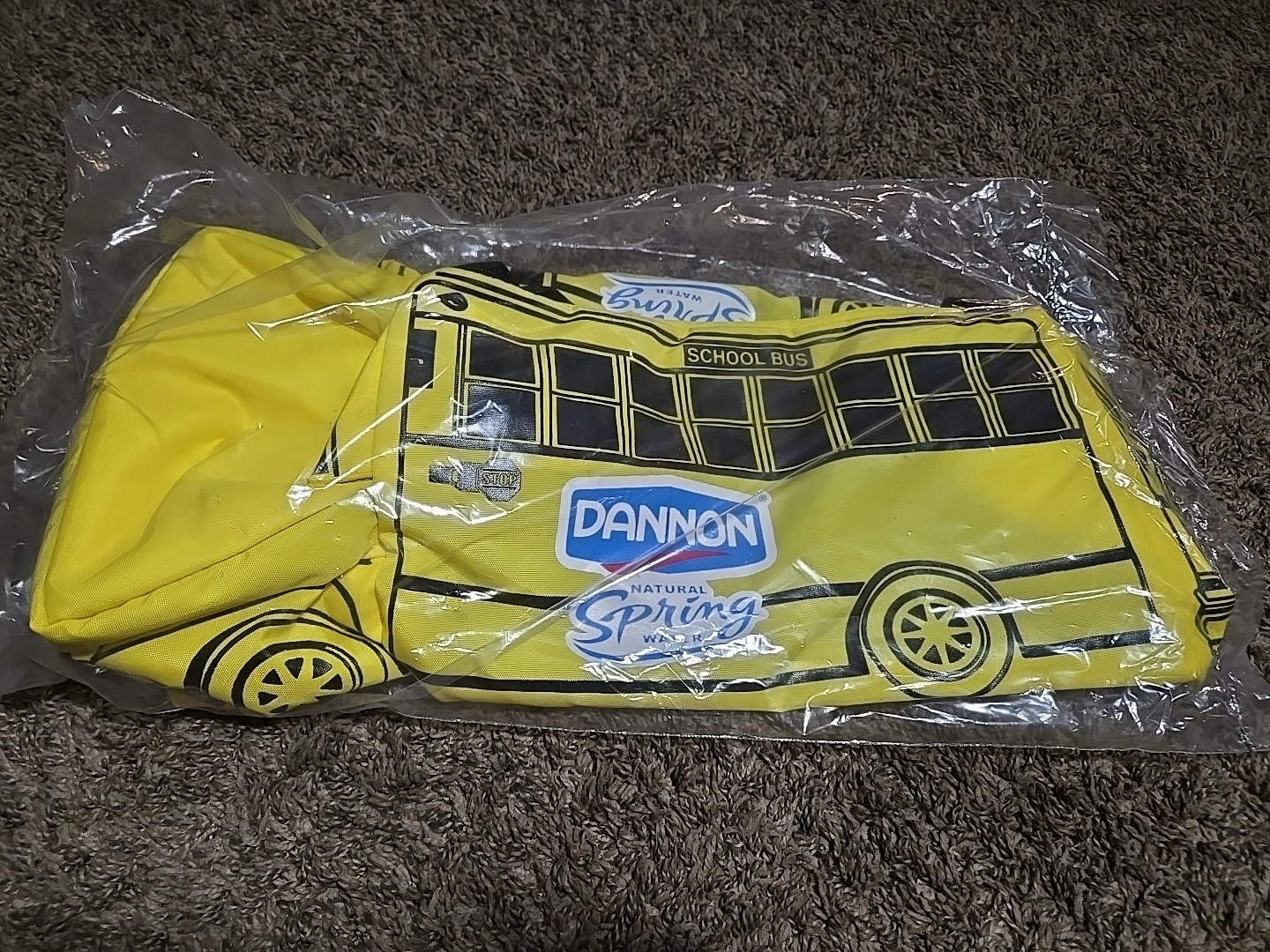 Vtg New Dannon Water Promo Yellow School Bus Shaped Tote Duffle Bag - 18\