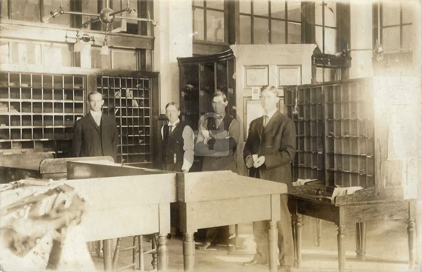 Interior of Office or Post Office? Fergus Falls MN RPPC Photo Postcard COPY