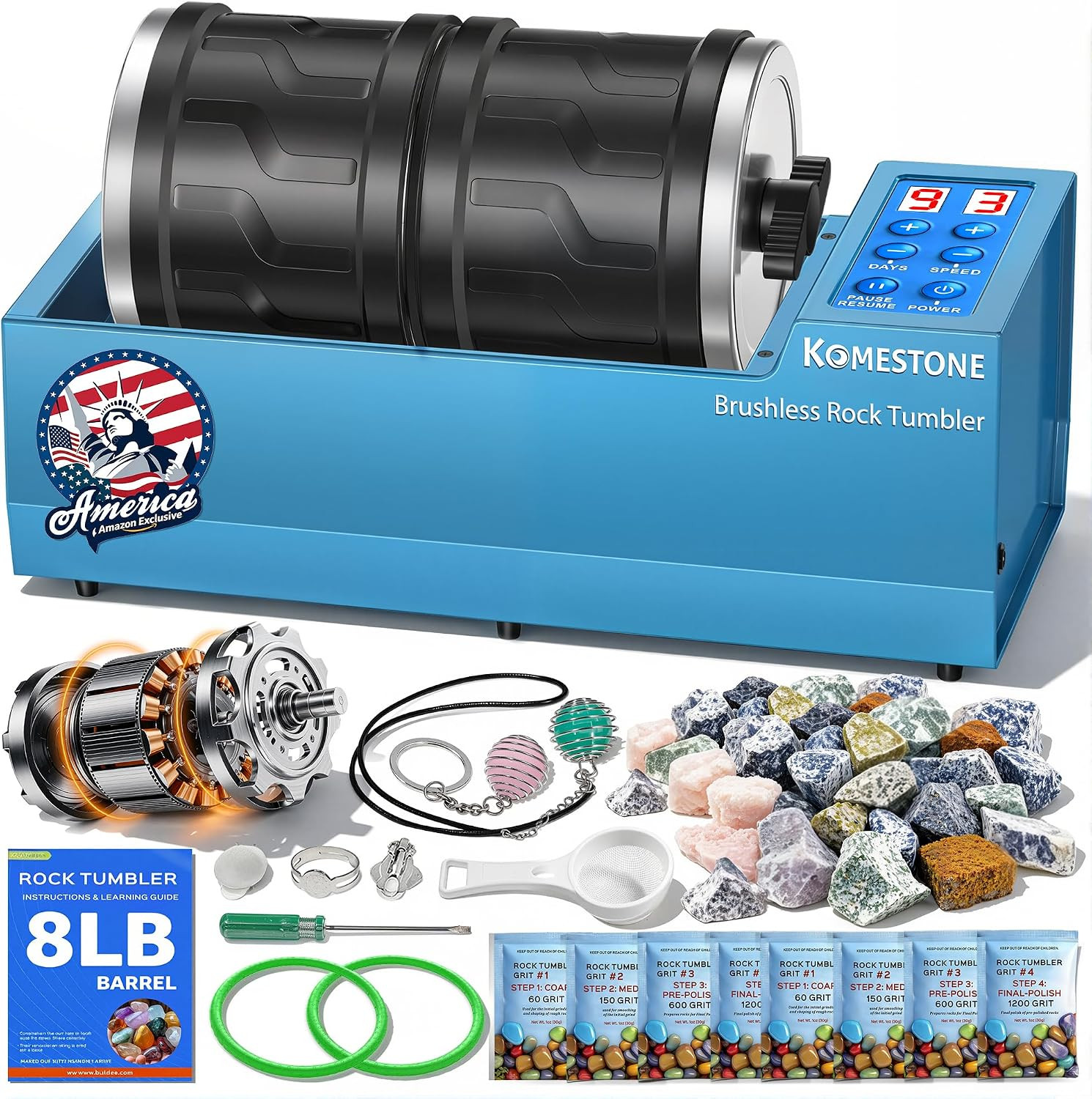 G2 Dual-Barrel Professional Rock Tumbler Kit, 8LB for Adults