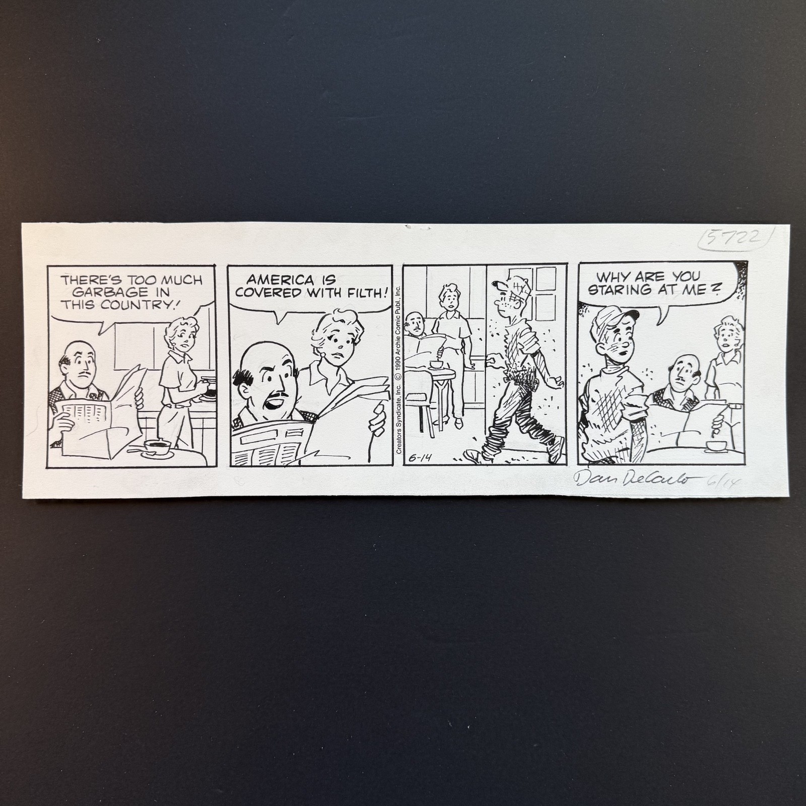 Archie Original Comic Art Signed Dan DeCarlo Newspaper Daily Strip 1990