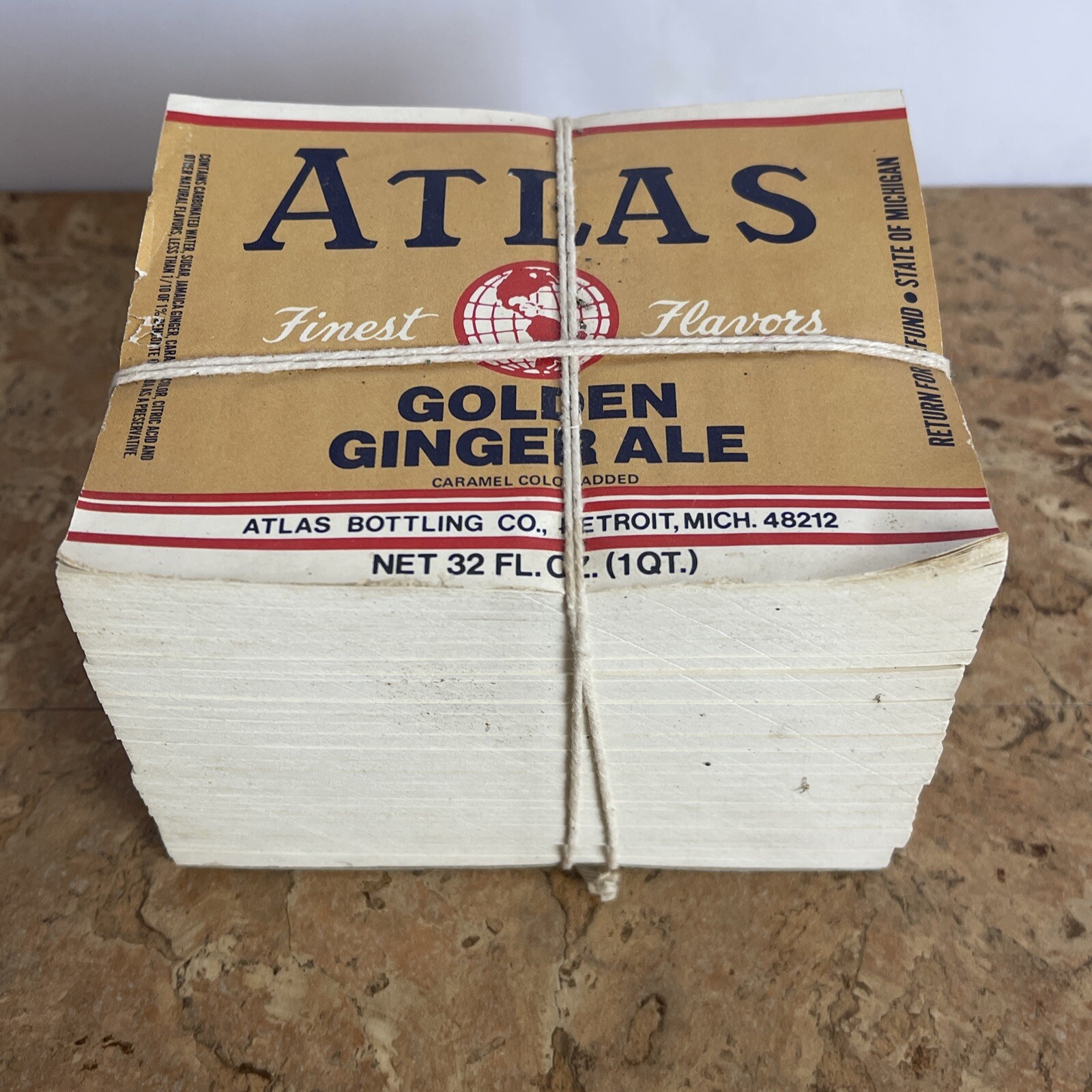 Wholesale Lot 1000 Vintage 1QT Golden Ginger Ale Soda Labels Atlas Bottling JD