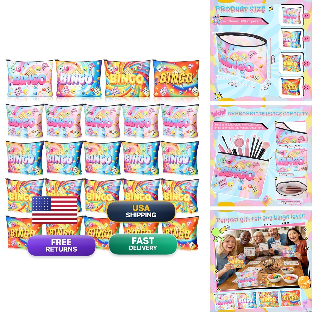 SilTriangle 20 Pcs Bingo Gifts Women Bingo Makeup Bags Dice Game Makeup Bags