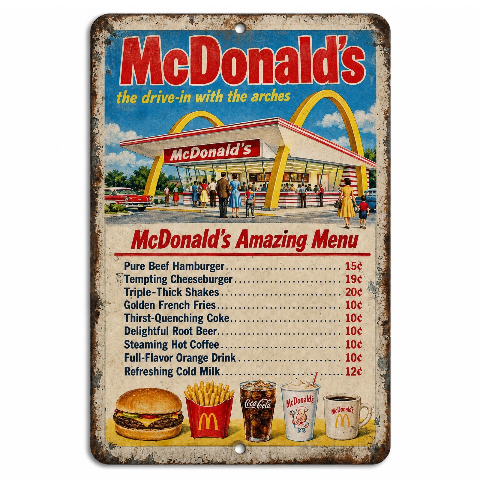 McDonalds Hamburgers Vintage Menu Metal Sign Classic 1950s Era Replica - 3 Sizes