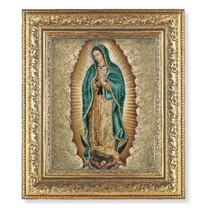 Our Lady of Guadalupe Print in an Ornate Gold Leaf Antique Frame, 12 x 14 Inches