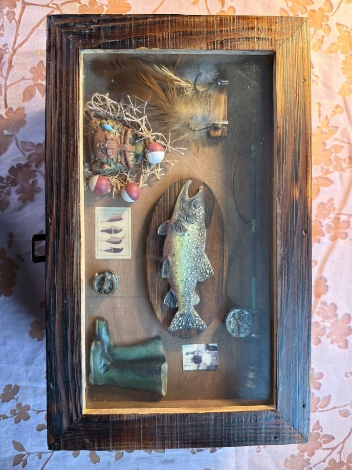 Vintage Old Fisherman Wooden Shadow Box