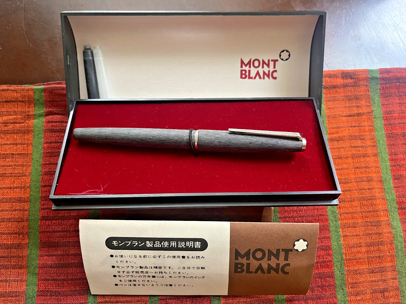 Vintage Montblanc Wooden Fountain Pen, 14k F Nib, Original Box and Papers