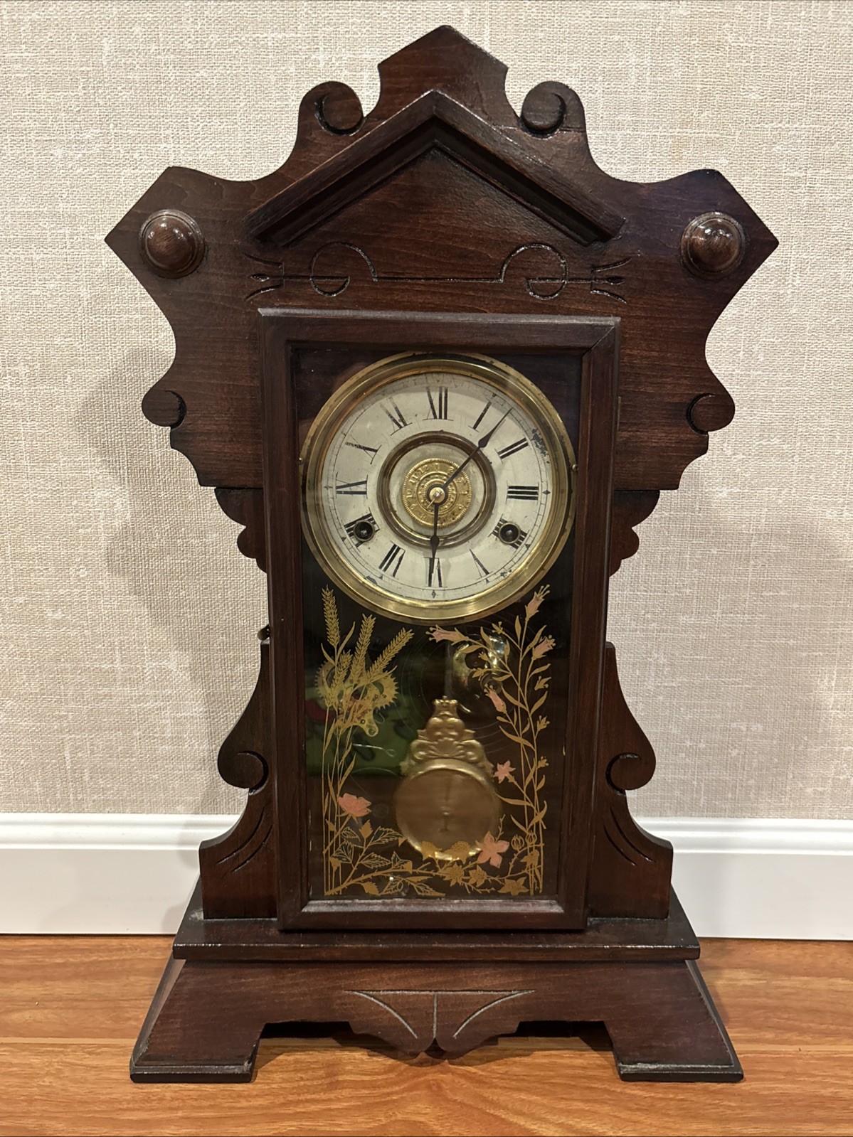 Antique New Haven Clock Co. # 506 Gingerbread Clock - Time Strike & Alarm - Runs