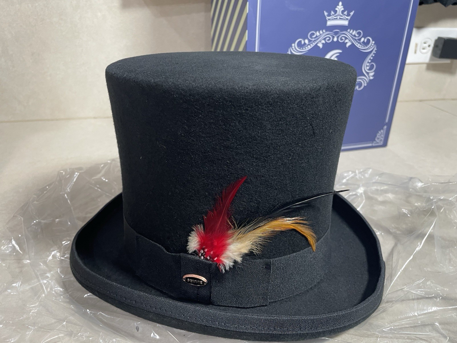 GEMVIE Men\'s 100% Wool Felt Stage Magic Adult Costume Tall Top Hat 7” High Black
