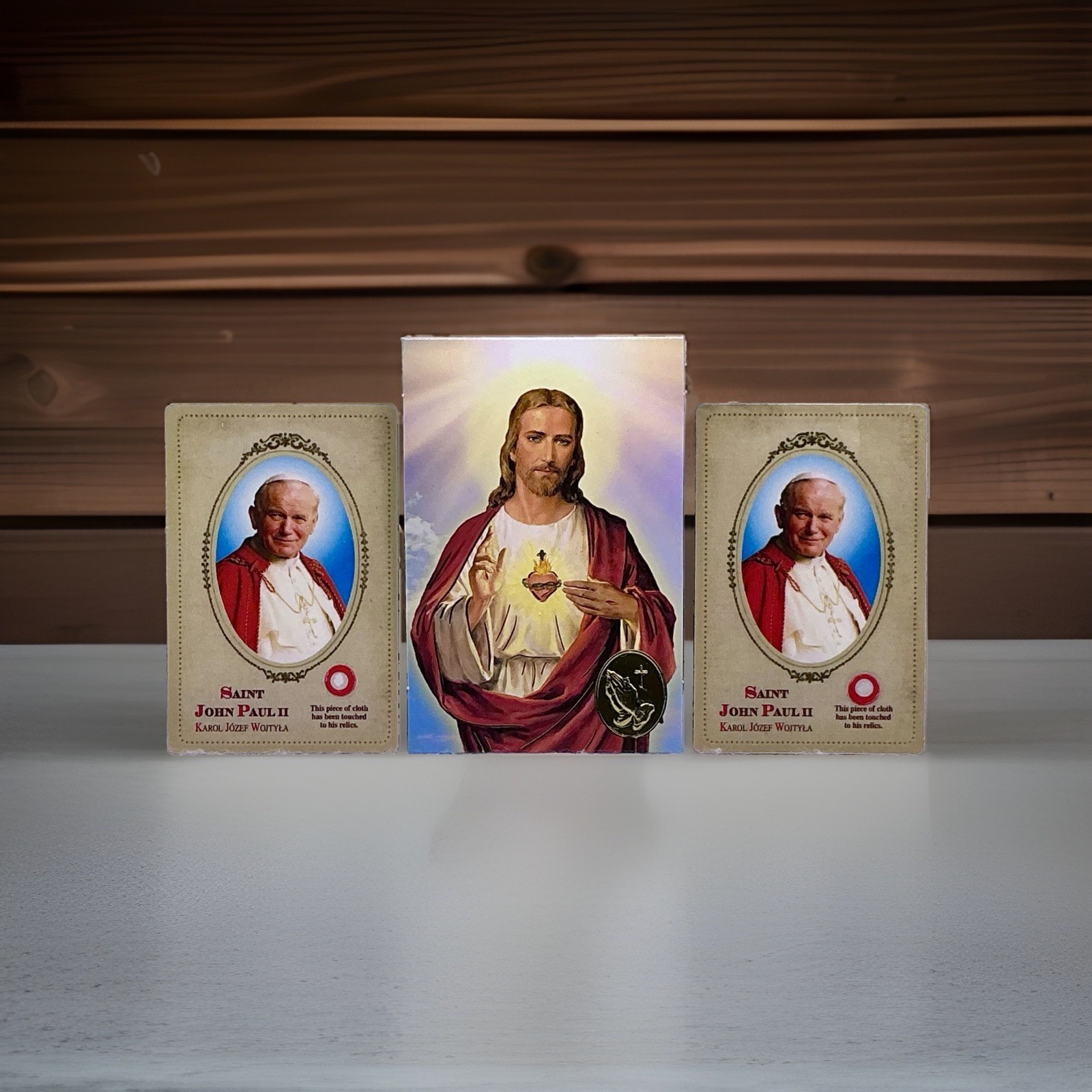 Laminated Sacred Heart Of Jesus Holy Prayer Card With Medal Inside